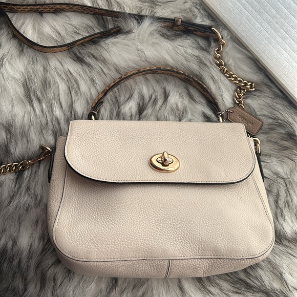 Coach Marlie Top Handle Satchel pebbled leather with Snakeskin detail, EUC - Picture 6 of 17